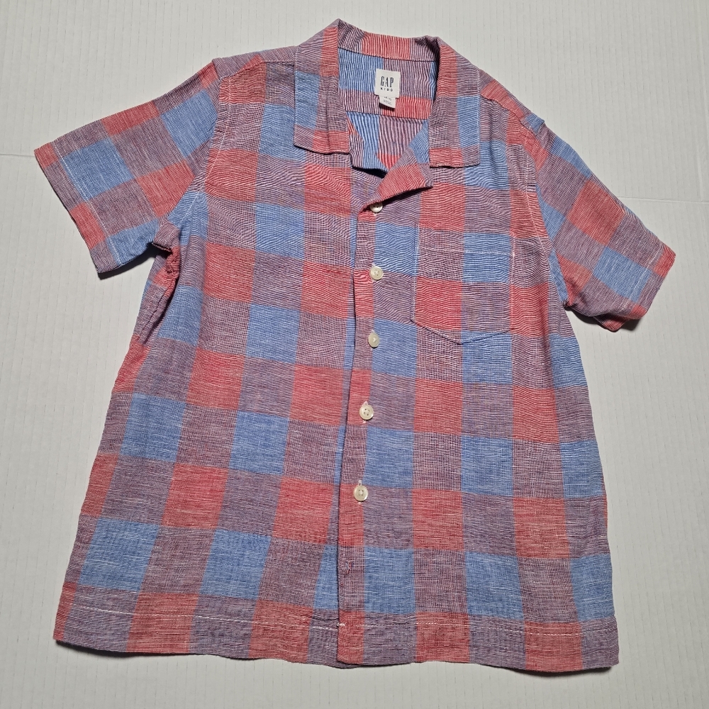 GAP Youtg Boys' Size 7 Striped and Plaid Cotton Shirt Set - Green and Red Bundle - Picture 8 of 14